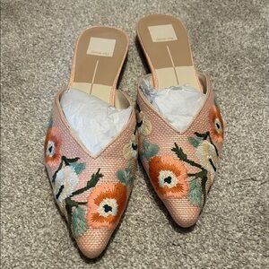 Dolce Vita Floral Embroidered Mules - Pink and Orange